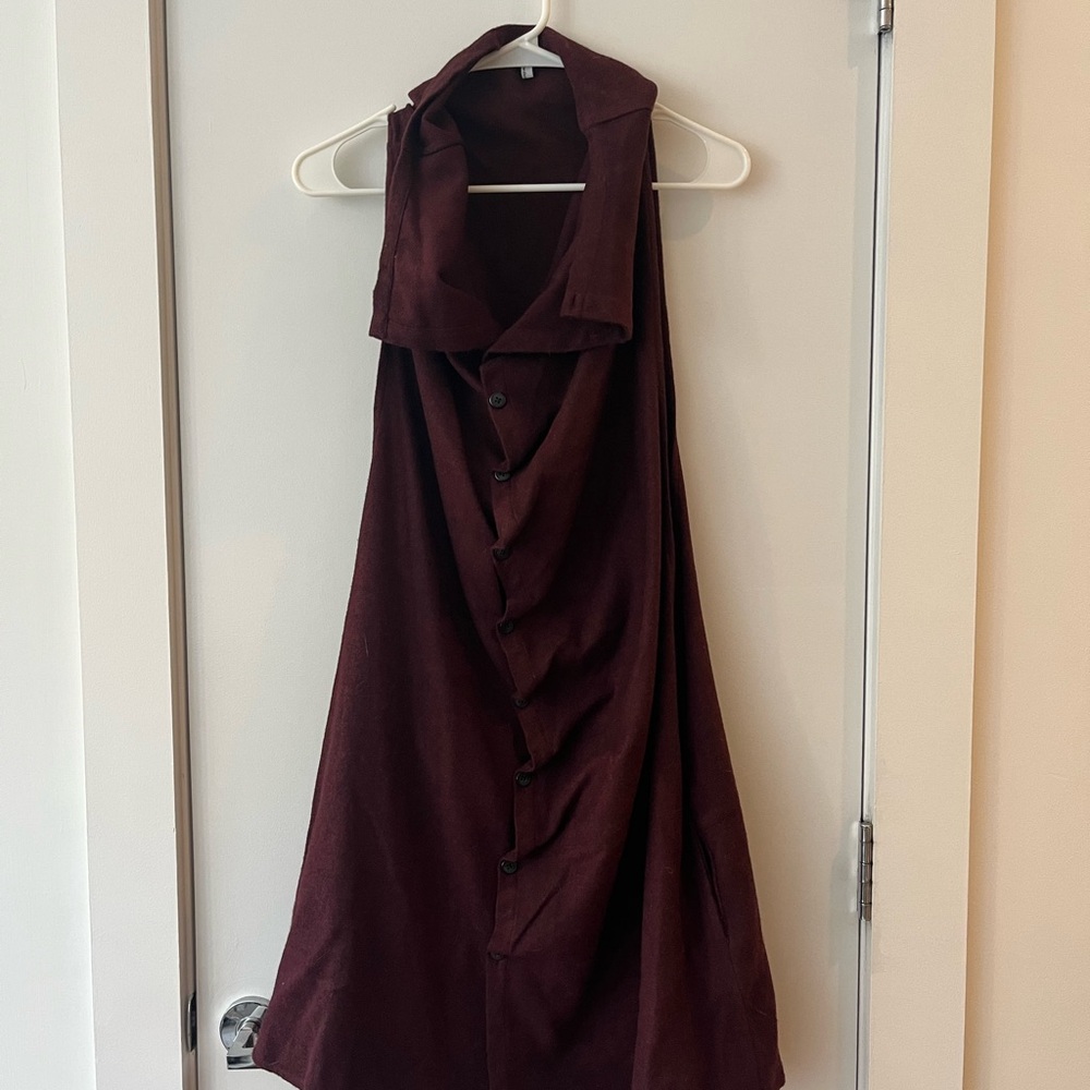 Elegant Burgundy Wool Sleeveless Dress